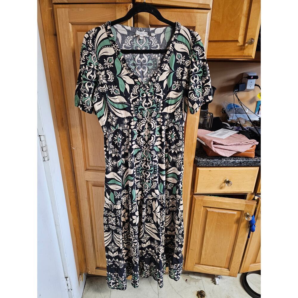 Fatface Women's Black Priya Mosaic Leaf Midi Dress Size 6 - Picture 5 of 12